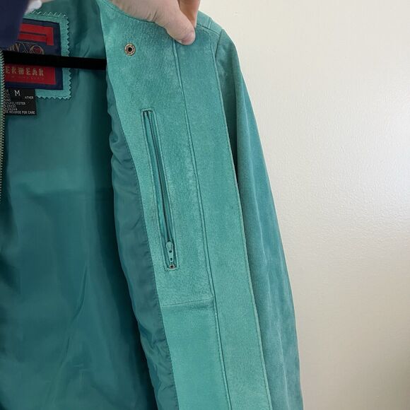 Wrangler Twenty X Vintage‎ 100% Leather Jacket Full Zip Turquoise Size M - Picture 8 of 16
